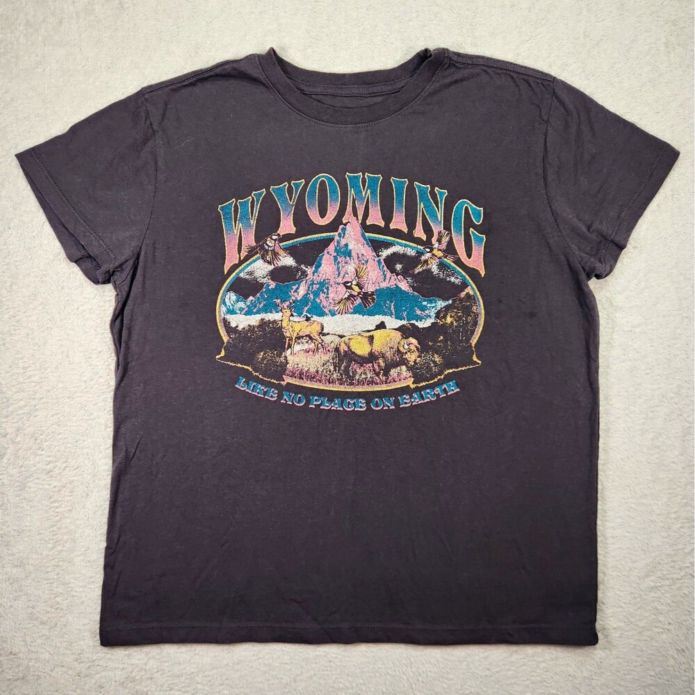 Mighty Fine Women's M Graphic Crew Neck Tee Gray Wyoming Like No Place On Earth